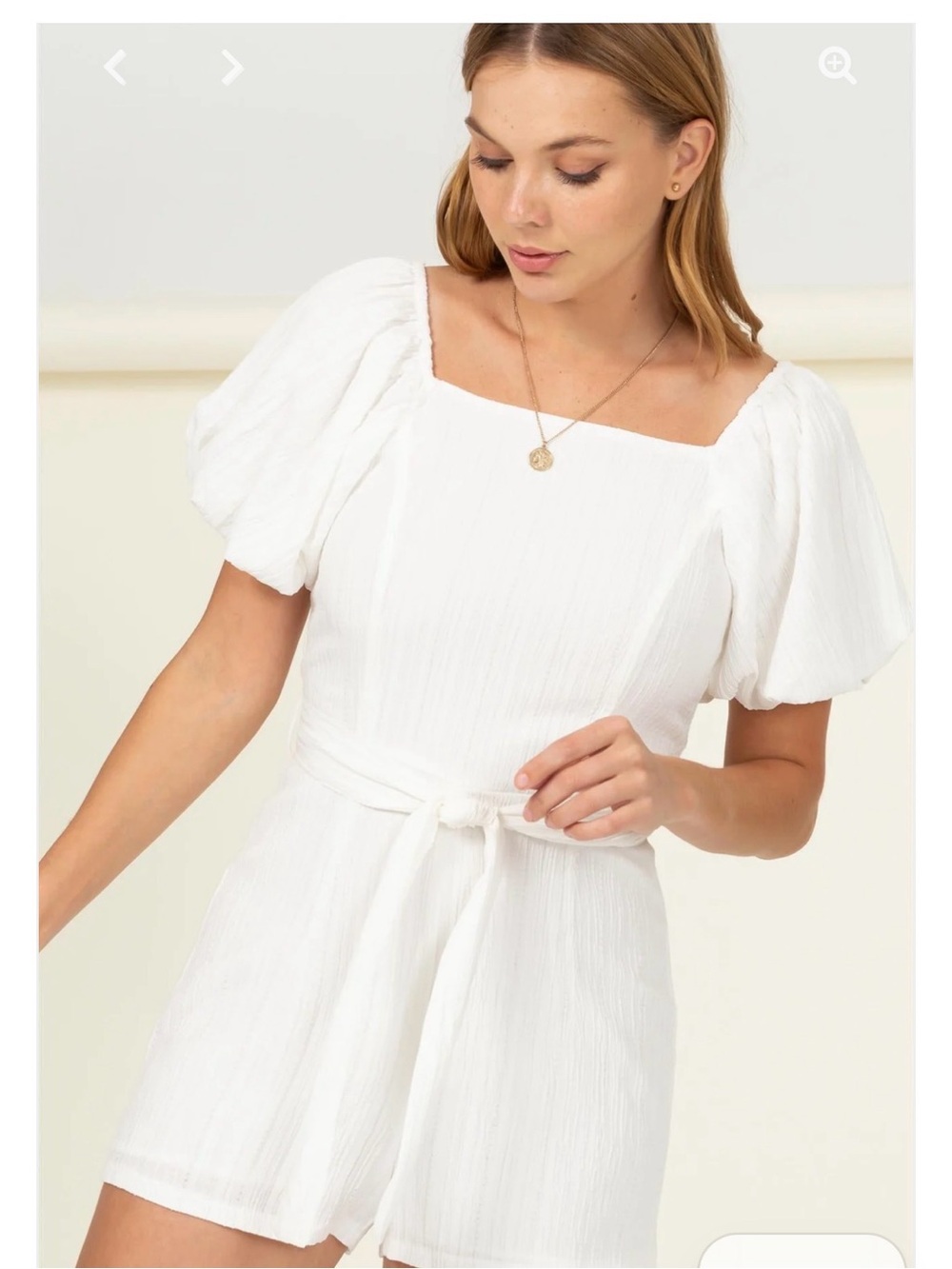HYFVE White Square Neck Puff Sleeve Romper Dress
